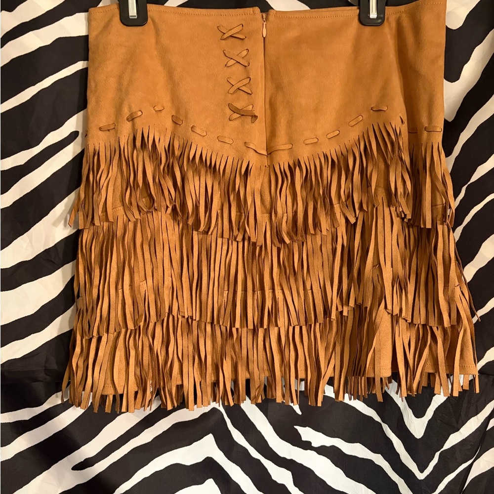 Skirtin Around Layered Fringe Brown Mini Skirt